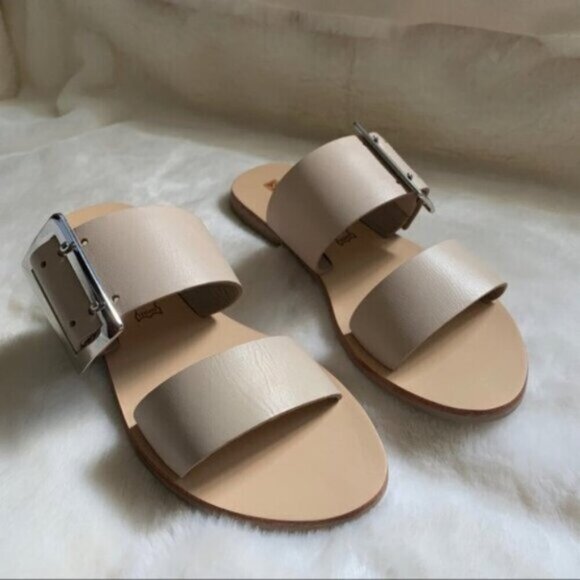 Free People Sol Sana April II Slide Sandals Flats Straps Leather Buckle Ecru 6 - Picture 13 of 15